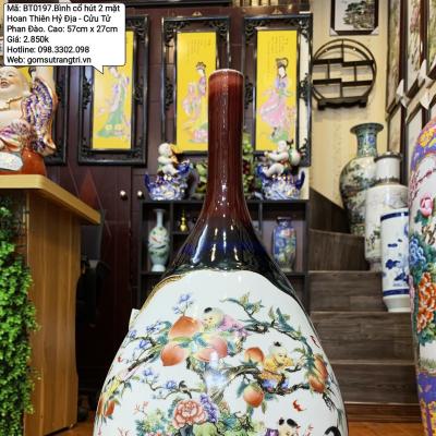 Bình cổ hút họa tiết 2 mặt Hoan Thiên Hỷ Địa - Cửu Tử Phan Đào